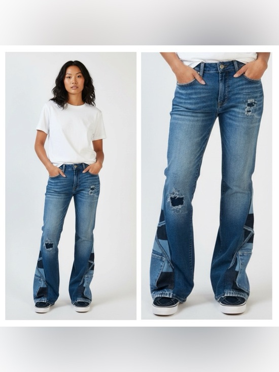 Hand Crafted Denim - UPCYCLED Distressed Women’s Flare Jeans Bootcut Jeans